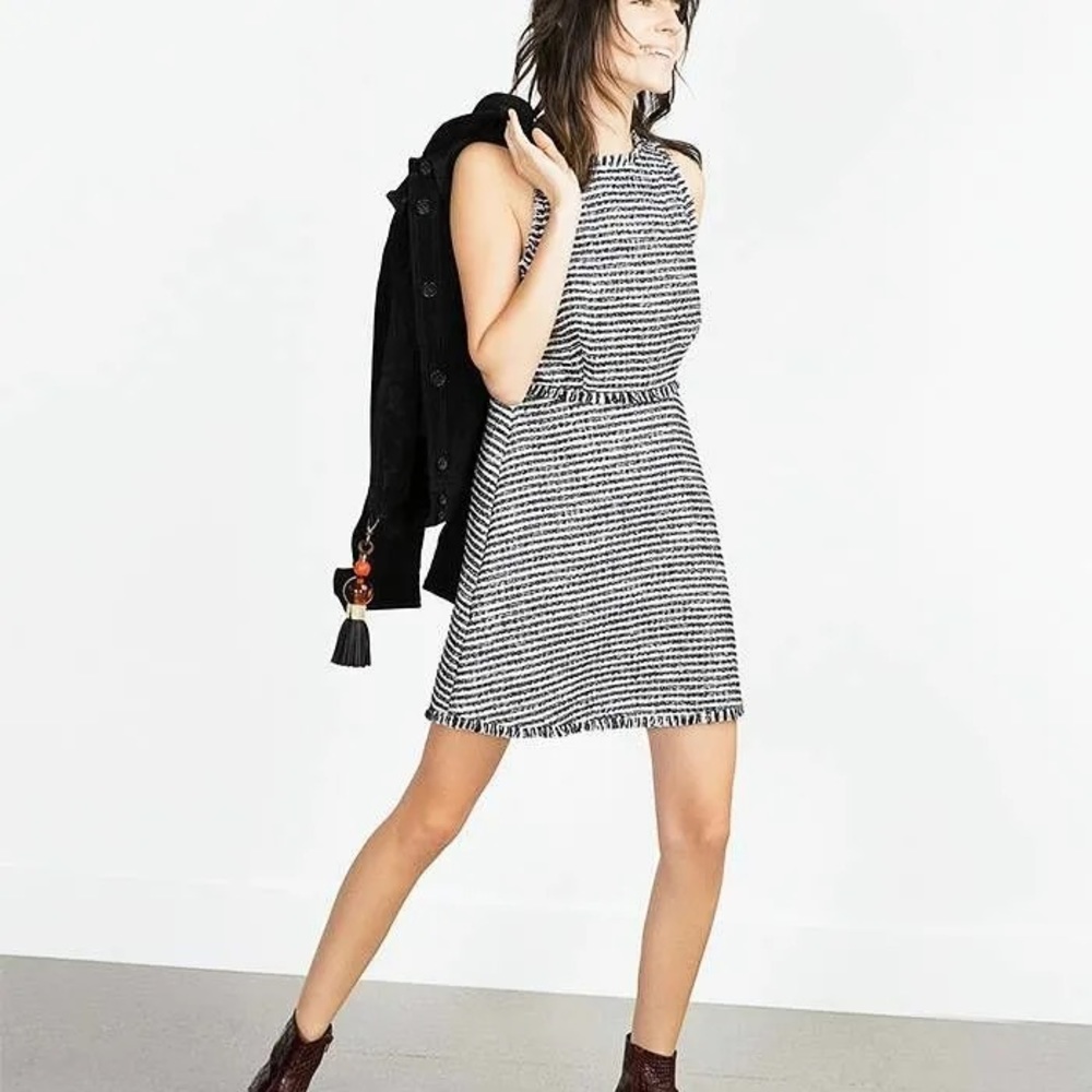 Zara frayed tweed striped dress